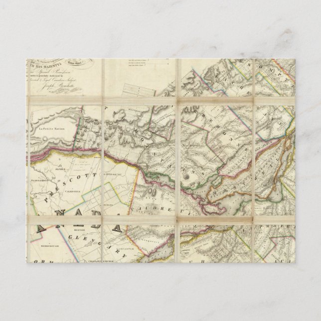 Cartão Postal Mapa do Distrito de Montreal, Baixa do Canadá (Frente)