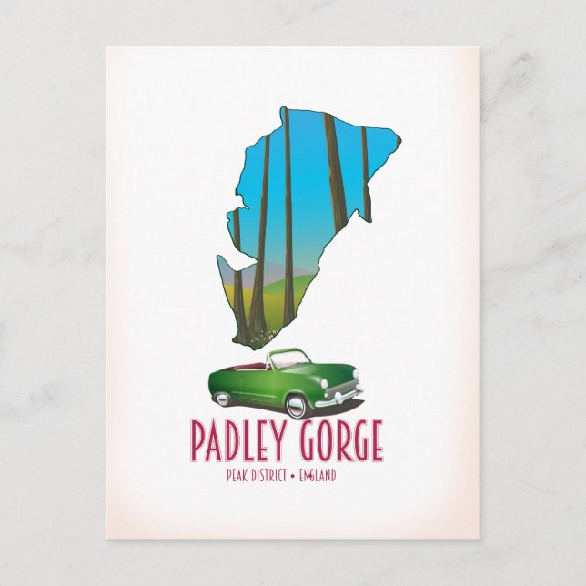 Cartão Postal Mapa do distrito england de Padley Gorge (Frente)