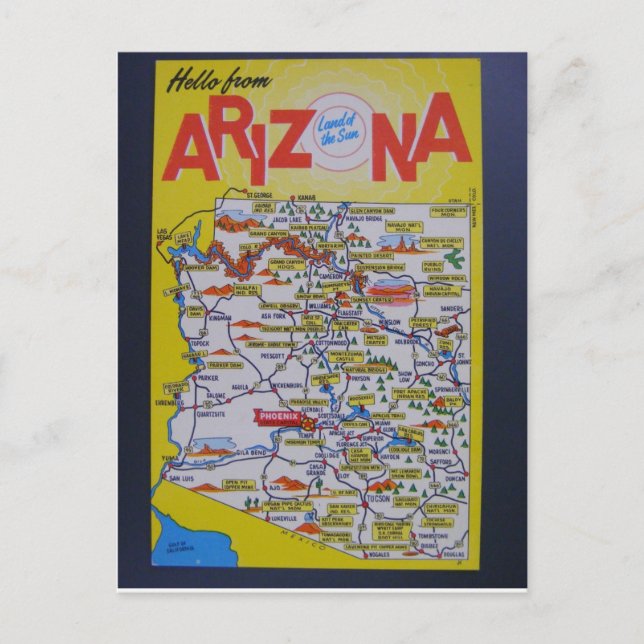 Cartão Postal Mapa do Estado da arizona (Frente)