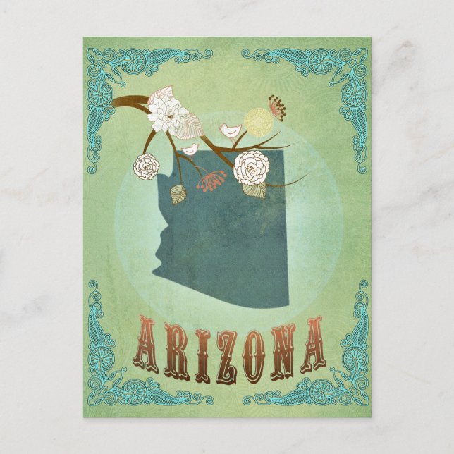 Cartão Postal Mapa do Estado da arizona - Verde (Frente)