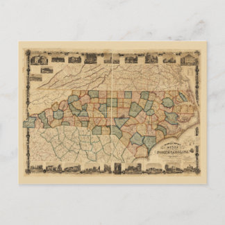 Cartão Postal Mapa do estado da Carolina do Norte (c 1870)
