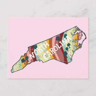 Cartão Postal Mapa do Estado da Carolina do Norte Ilustrado Colo