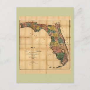 Cartão Postal Mapa do Estado da Flórida de 1856 por Columbus Dre