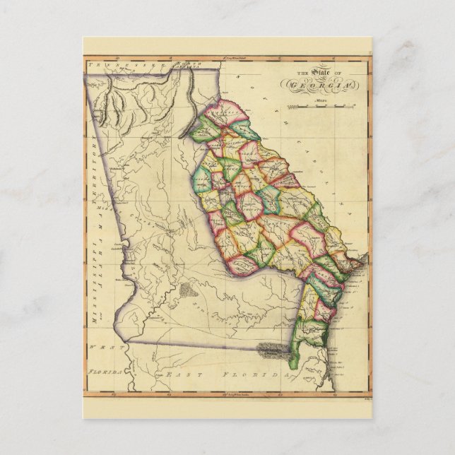 Cartão Postal Mapa do Estado da Geórgia (cerca de 1810) (Frente)