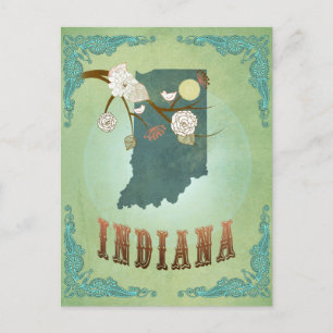 Cartão Postal Mapa do Estado de Indiana - Verde