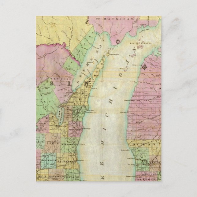 Cartão Postal Mapa do Estado de Michigan (Frente)