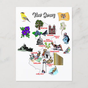 Cartão Postal Mapa do Estado de Nova Jersey
