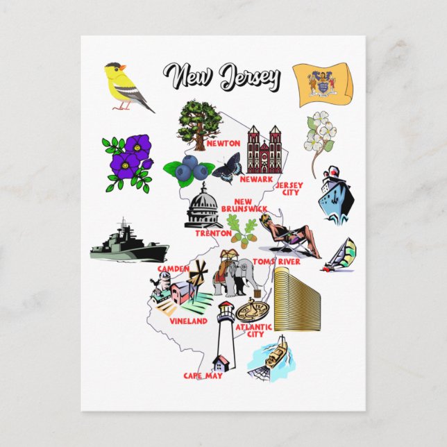 Cartão Postal Mapa do Estado de Nova Jersey (Frente)
