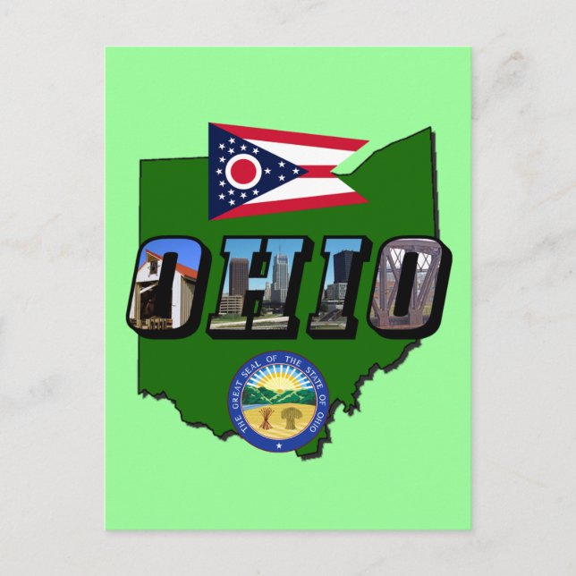 Cartão Postal Mapa do Estado de Ohio, Texto da Imagem, Sinalizad (Frente)