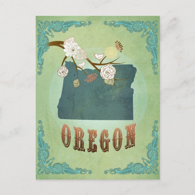 Cartão Postal Mapa do Estado de Oregon – Verde (Frente)