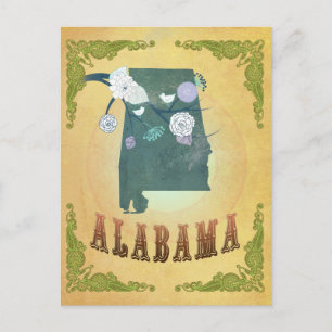 Cartão Postal Mapa do Estado de Vintage Alabama - Fruta amarelo-