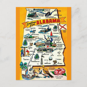 Cartão Postal Mapa do Estado do Alabama em Postal