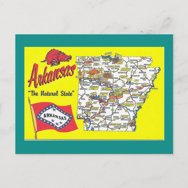 Cartão Postal Mapa do Estado do Arkansas (Frente)