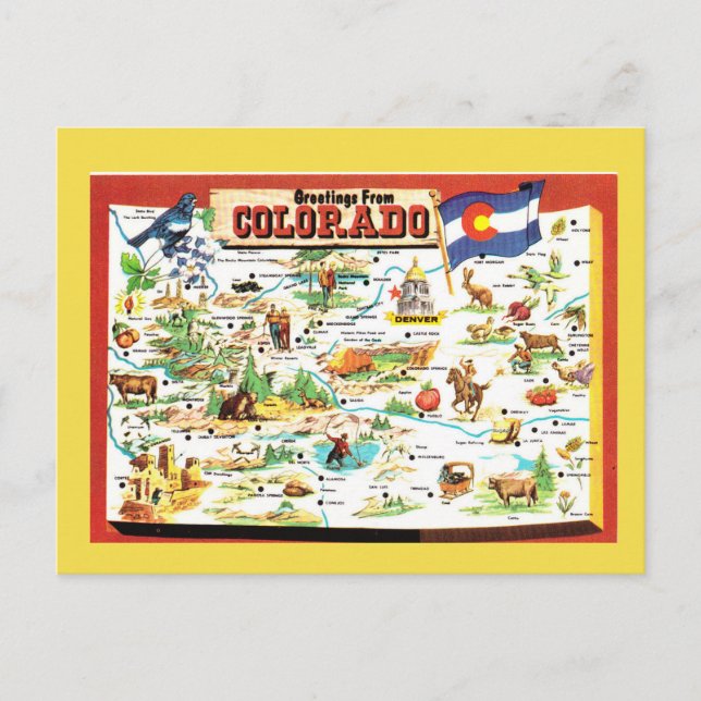 Cartão Postal Mapa do Estado do Colorado (Frente)