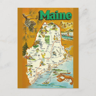 Cartão Postal Mapa do Estado do Maine