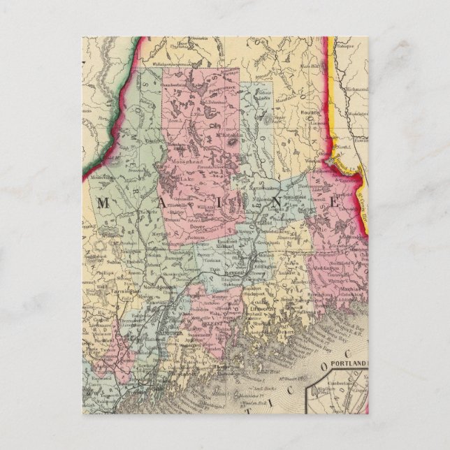 Cartão Postal Mapa Do Estado Do Maine (Frente)