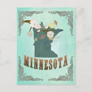 Cartão Postal Mapa do Estado do Minnesota - Turquoise Blue