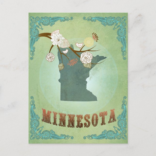 Cartão Postal Mapa do Estado do Minnesota - Verde (Frente)