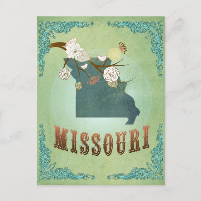Cartão Postal Mapa do Estado do Missouri - Verde (Frente)