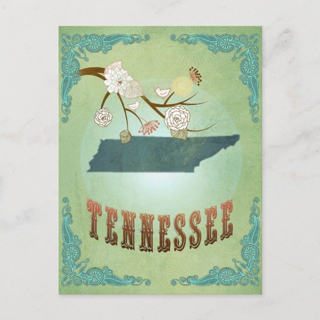 Cartão Postal Mapa do Estado do Tennessee - Verde (Frente)