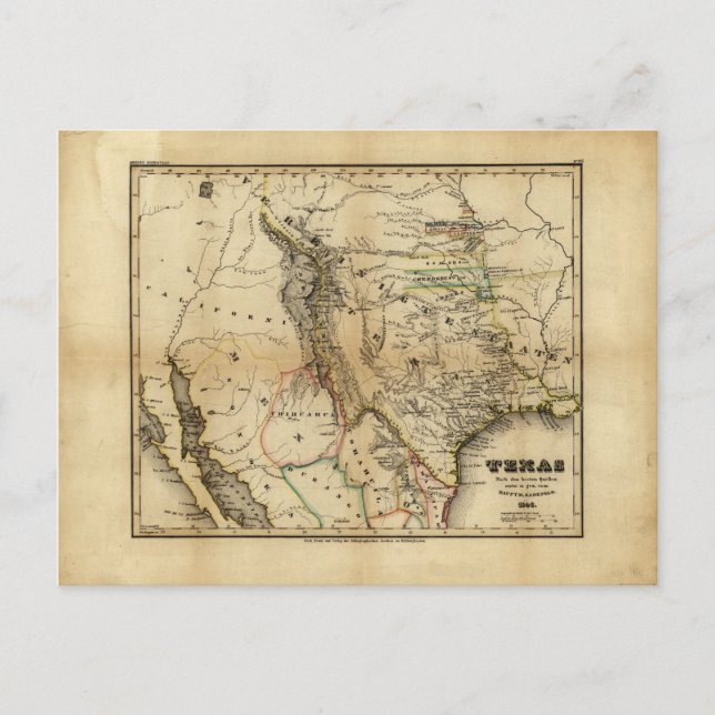Cartão Postal Mapa do Estado do Texas (1846) (Frente)