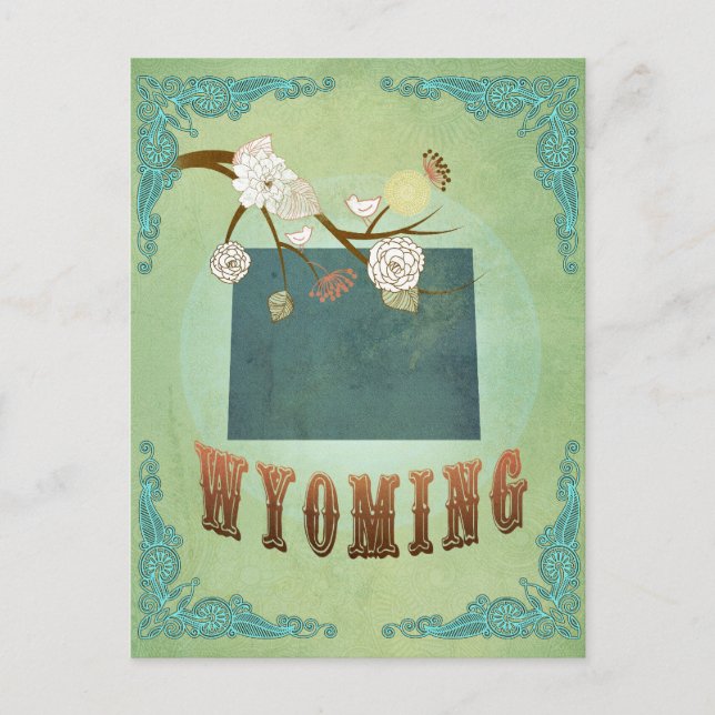 Cartão Postal Mapa do Estado do Wyoming - Verde (Frente)