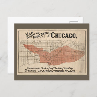 Cartão Postal Mapa do Excelente Vintage Chicago, 1871