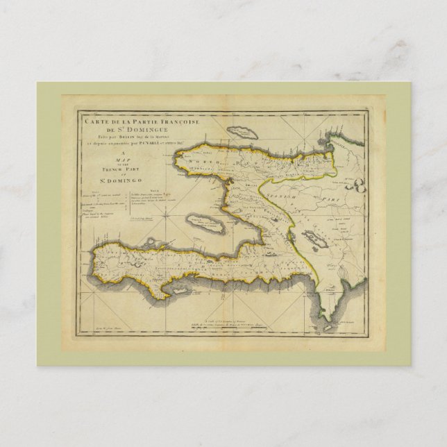 Cartão Postal Mapa do Haiti de 1814 por Mathew Carey (Frente)