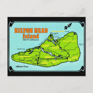 Cartão Postal Mapa do Ilha Hilton Head SC em Postal