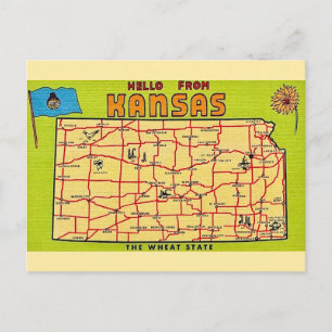 Cartão Postal Mapa do Kansas em Postal
