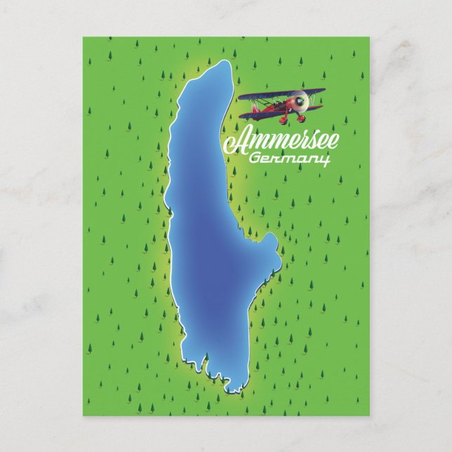 Cartão Postal Mapa do lago Ammersee na Alemanha (Frente)