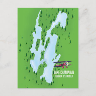 Cartão Postal Mapa do Lago Champlain EUA Canadá poster