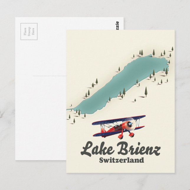 Cartão Postal Mapa do Lago de Brienz Suíça (Frente/Verso)