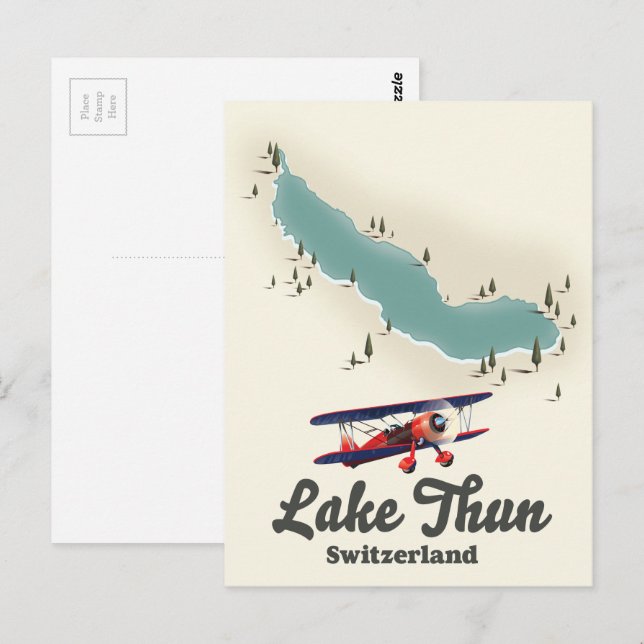 Cartão Postal Mapa do Lago de Thun Suíça (Frente/Verso)