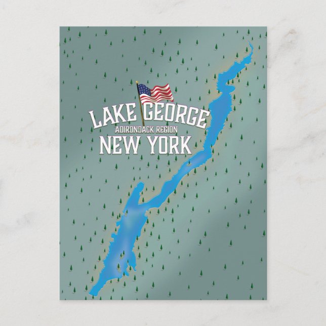 Cartão Postal Mapa do Lago George New York (Frente)