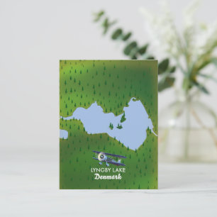Cartão Postal Mapa do Lago Lyngby Dinamarca