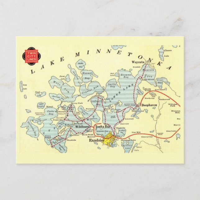 Cartão Postal Mapa do Lago Minnetonka (Frente)