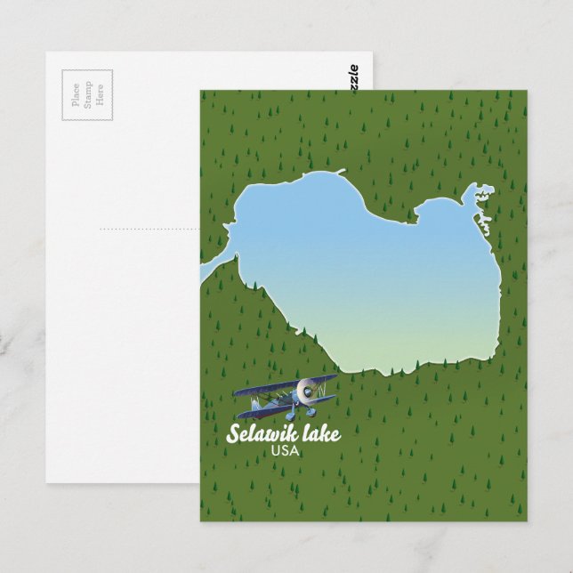 Cartão Postal mapa do lago Selawik Alasca (Frente/Verso)
