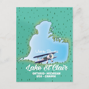 Cartão Postal mapa do lago St Clair EUA Canadá