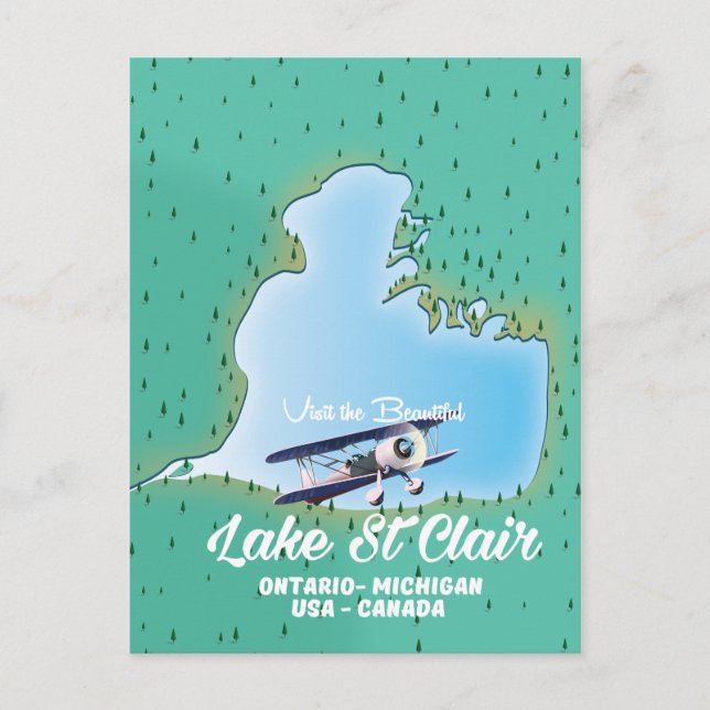Cartão Postal mapa do lago St Clair EUA Canadá (Frente)