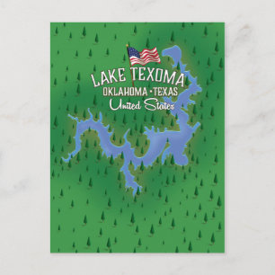 Cartão Postal Mapa do Lago Texoma USA.
