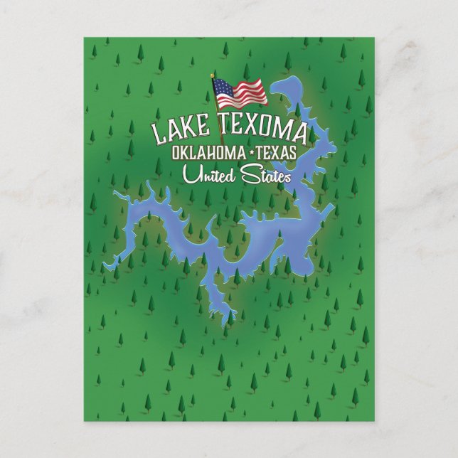 Cartão Postal Mapa do Lago Texoma USA. (Frente)