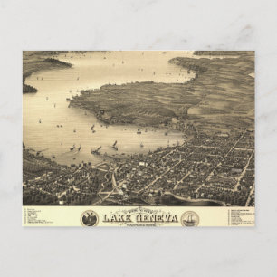 Cartão Postal Mapa do Lago Vintage em Genebra