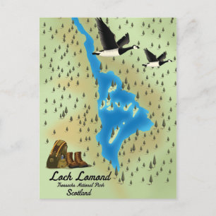 Cartão Postal Mapa do Loch Lomond, Trossachs, Escócia