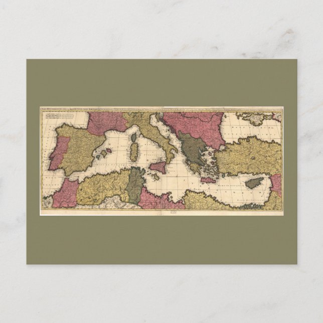 Cartão Postal Mapa do Mar Mediterrâneo (1695) (Frente)