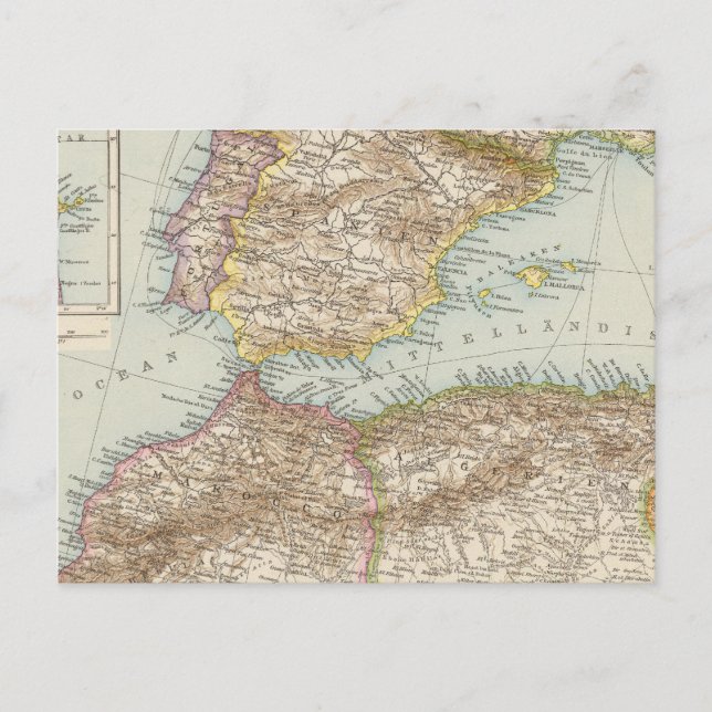 Cartão Postal Mapa do Mediterrâneo Ocidental (Frente)