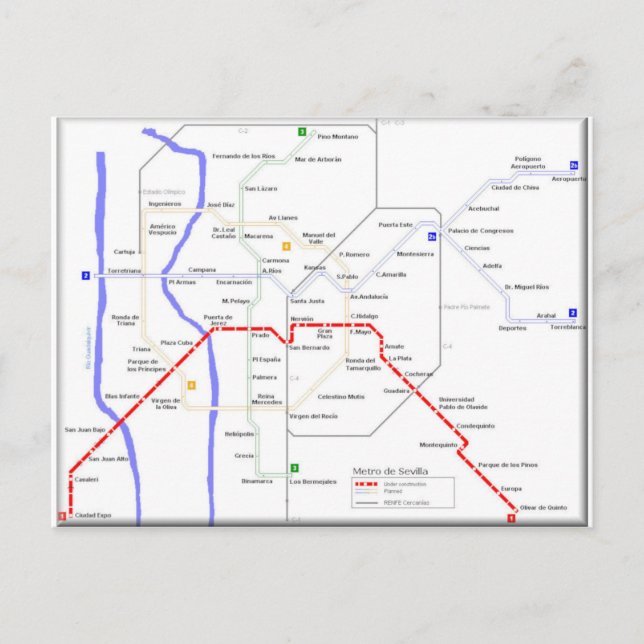 Cartão Postal Mapa do Metro de Sevilha (Frente)