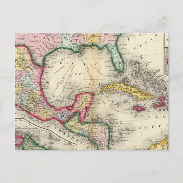 Cartão Postal Mapa Do México, América Central (Frente)