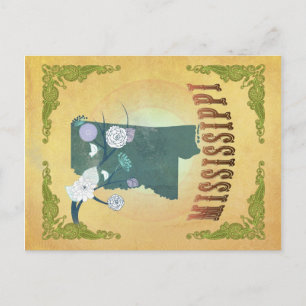 Cartão Postal Mapa do Mississipi com aves adoráveis