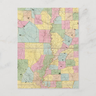 Cartão Postal Mapa do Mississippi, Louisiana e Arkansas